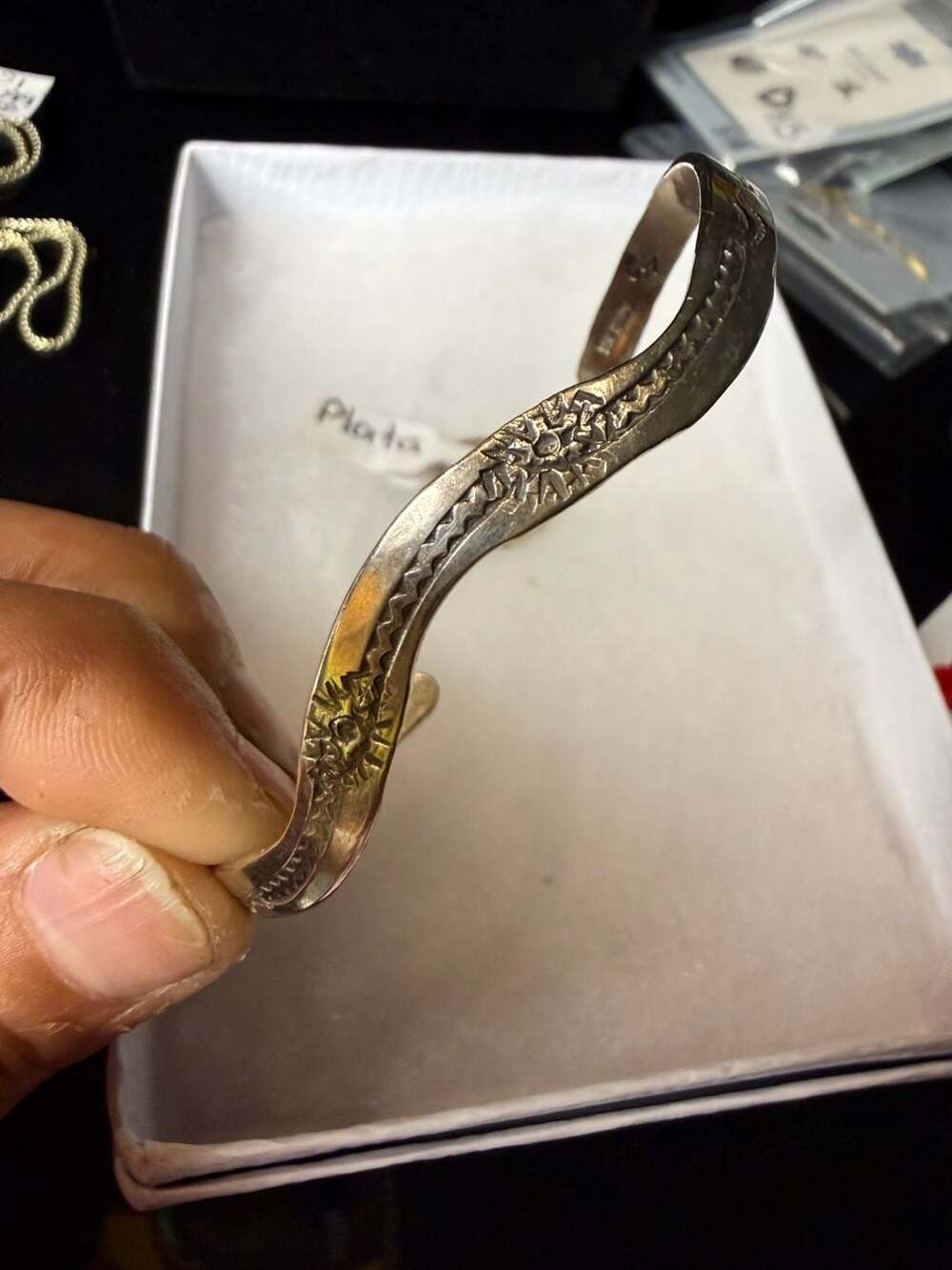 North Works Sunrays Sterling Silver Bangle Cuff Bracelet with Ring - Picture 2 of 7